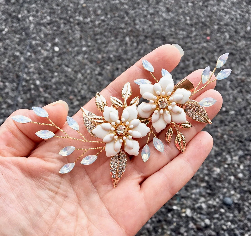 Wedding Hair Accessories - Opal Gold Bridal Hair Clip