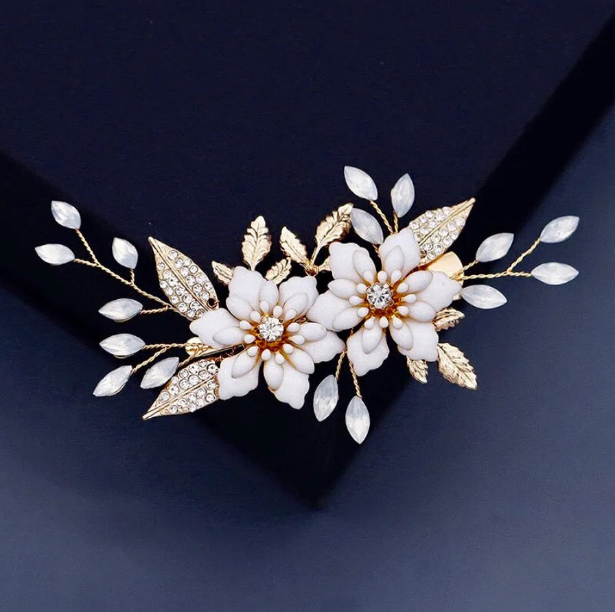 Wedding Hair Accessories - Opal Gold Bridal Hair Clip