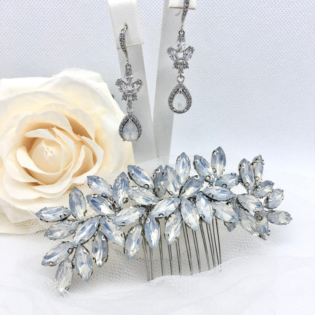 Wedding Hair Accessories - Opal  Bridal Hair Comb and Earrings Set