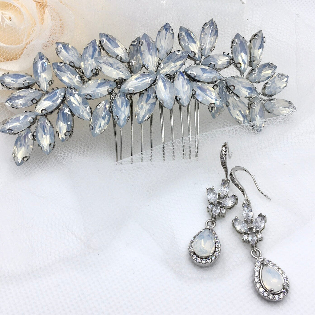 Wedding Hair Accessories - Opal  Bridal Hair Comb and Earrings Set