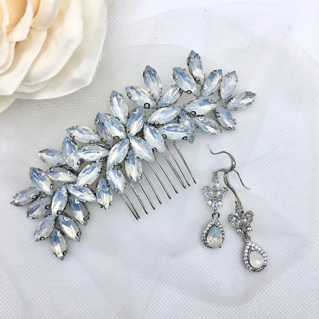 Wedding Hair Accessories - Opal  Bridal Hair Comb and Earrings Set