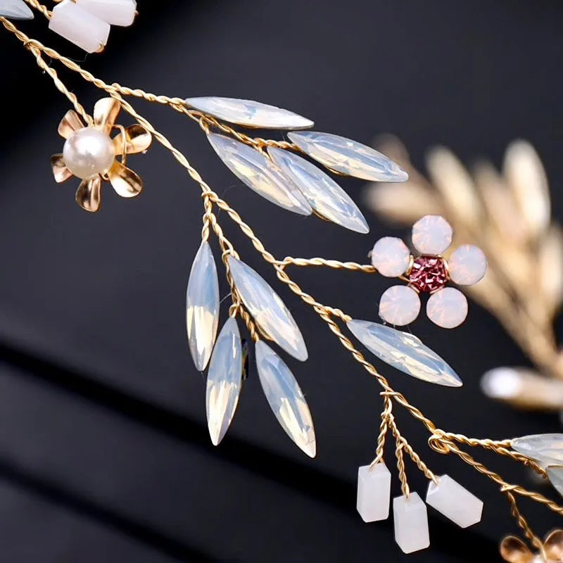 Wedding Hair Accessories - Gold Opal Bridal Headband/Hair Vine With Matching Earrings