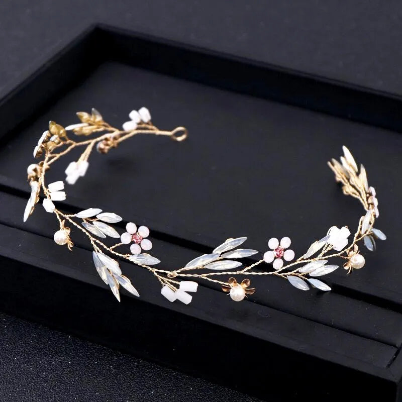 Wedding Hair Accessories - Gold Opal Bridal Headband/Hair Vine With Matching Earrings