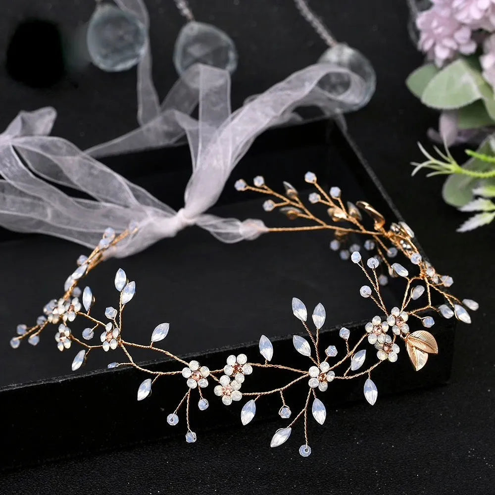 Wedding Hair Accessories - Gold Opal Bridal Headband Vine
