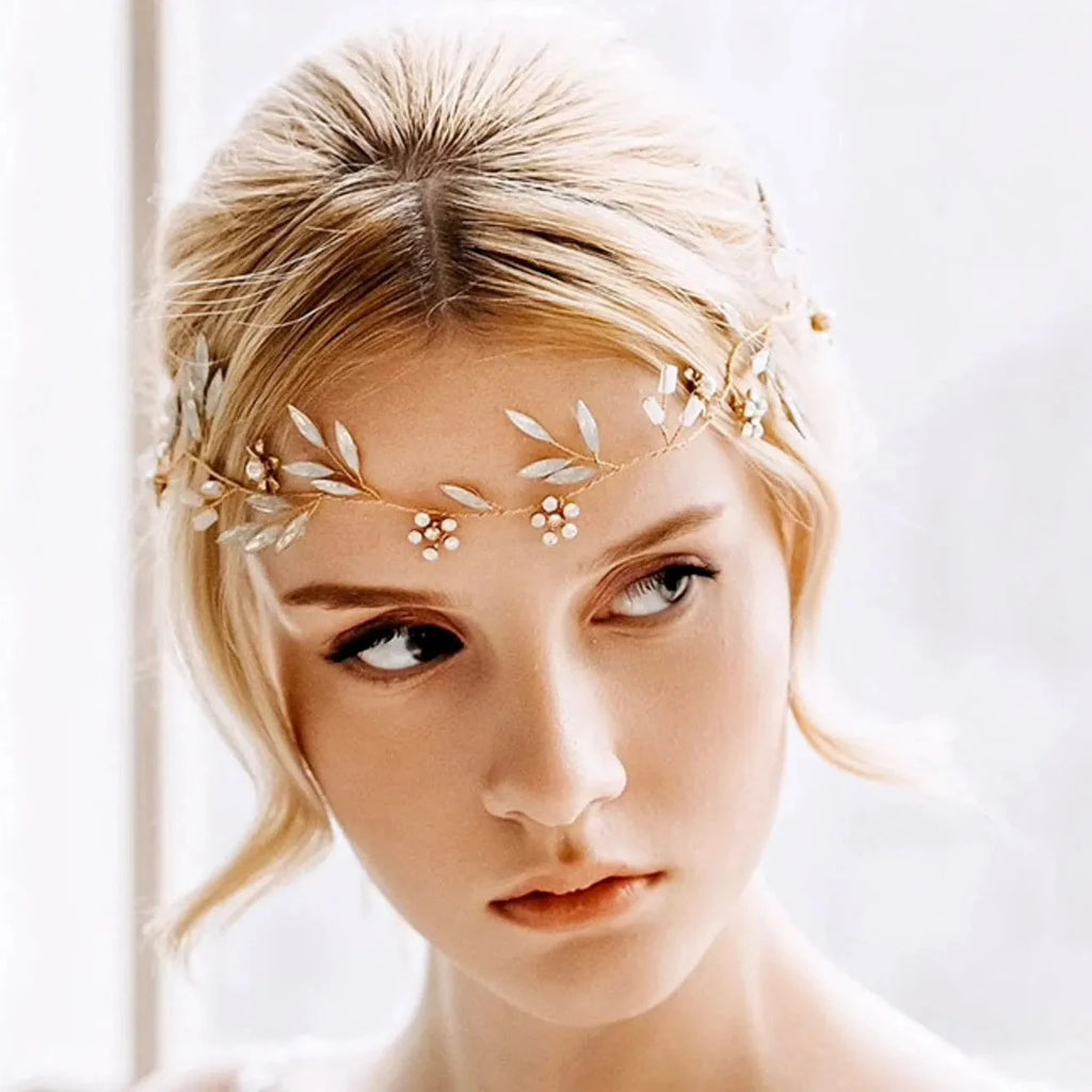 Wedding Hair Accessories - Gold Opal Bridal Headband/Hair Vine With Matching Earrings