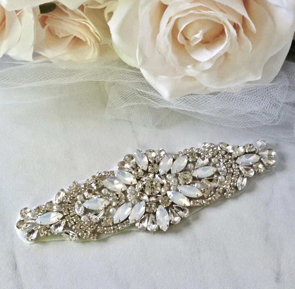 Wedding Accessories - Swarovski Opal and Pearl Bridal Belt/Sash