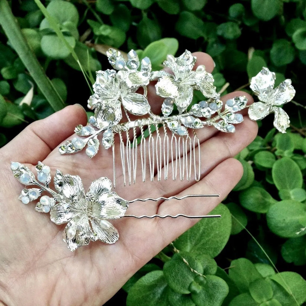 Wedding Hair Accessories - Swarovski Opal Bridal Hair Comb and Pin Set