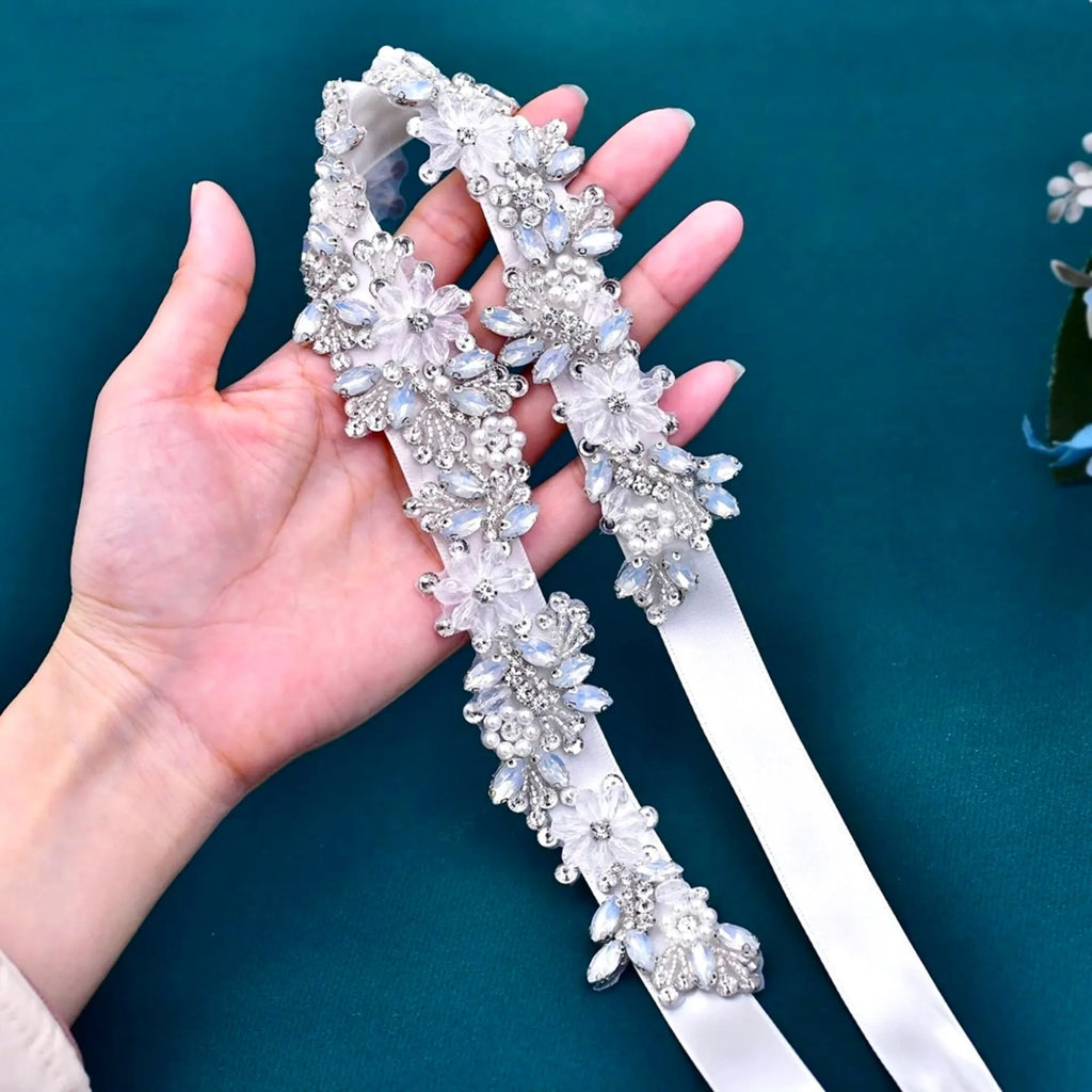 Wedding Accessories - Swarovski Opal and Pearl Bridal Belt/Sash