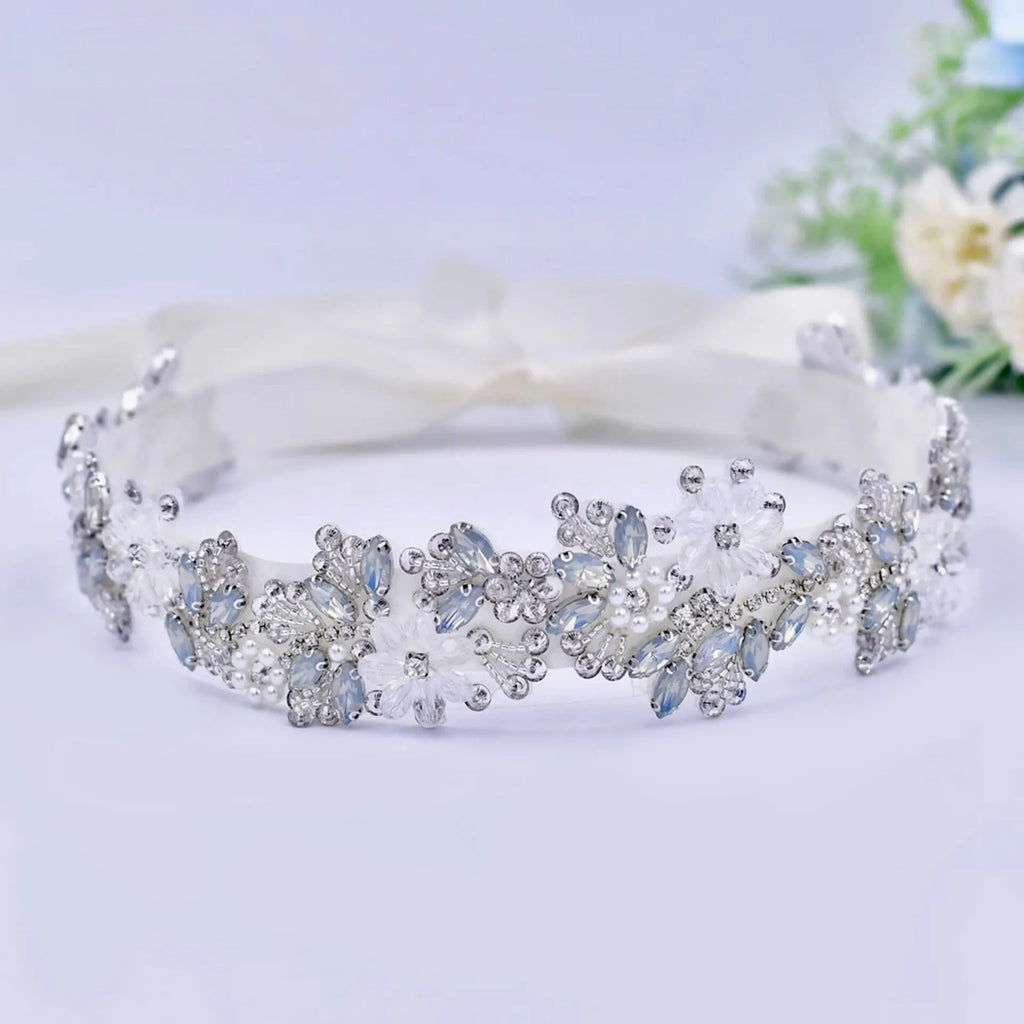Wedding Accessories - Swarovski Opal and Pearl Bridal Belt/Sash