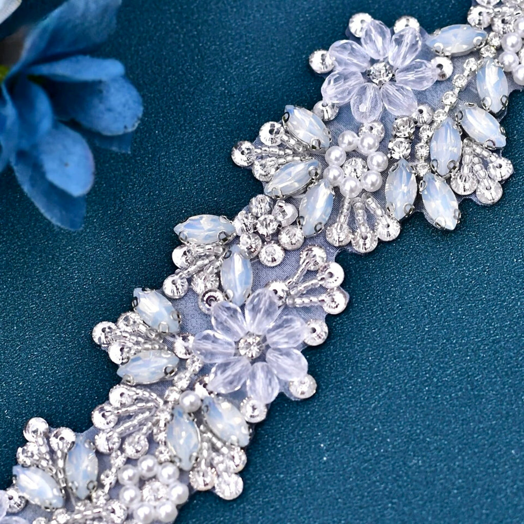 Wedding Accessories - Swarovski Opal and Pearl Bridal Belt/Sash