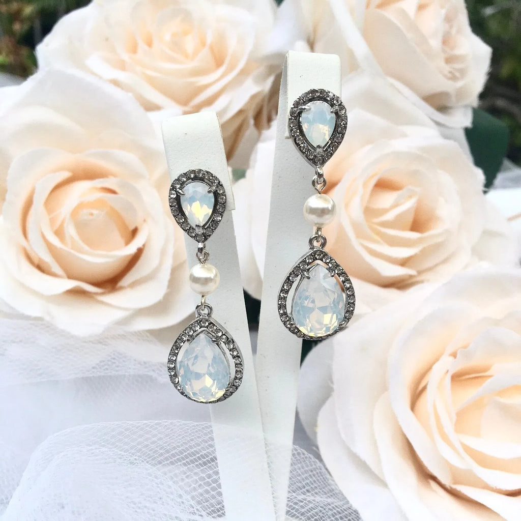 Pearl Wedding Jewelry - Pearl and Opal Bridal Earrings
