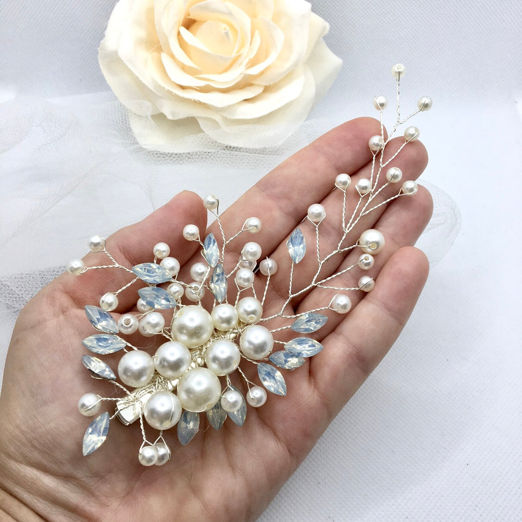 Wedding Hair Accessories -  Opal and Pearl Bridal Hair Clip / Vine