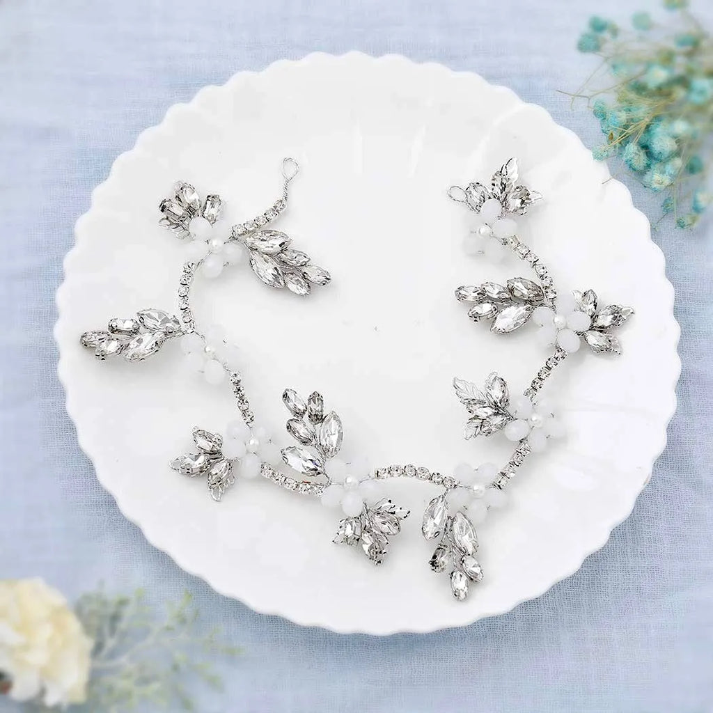 Wedding Hair Accessories - Silver Opal and Pearl Bridal Headband Vine