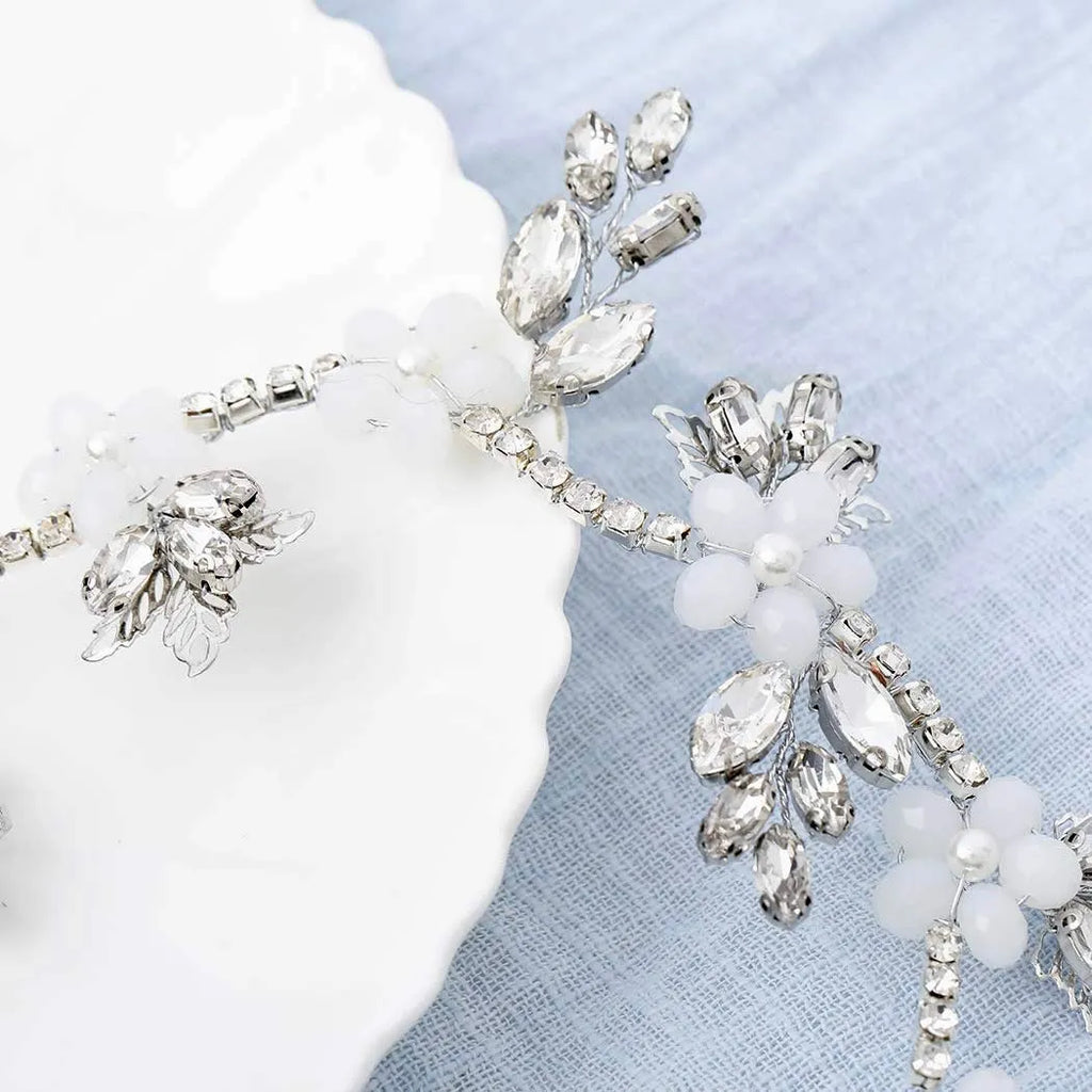 Wedding Hair Accessories - Silver Opal and Pearl Bridal Headband Vine