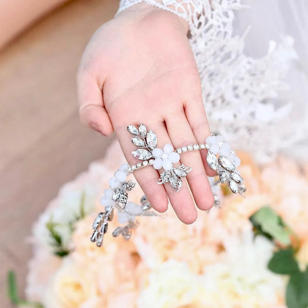 Wedding Hair Accessories - Silver Opal and Pearl Bridal Headband Vine