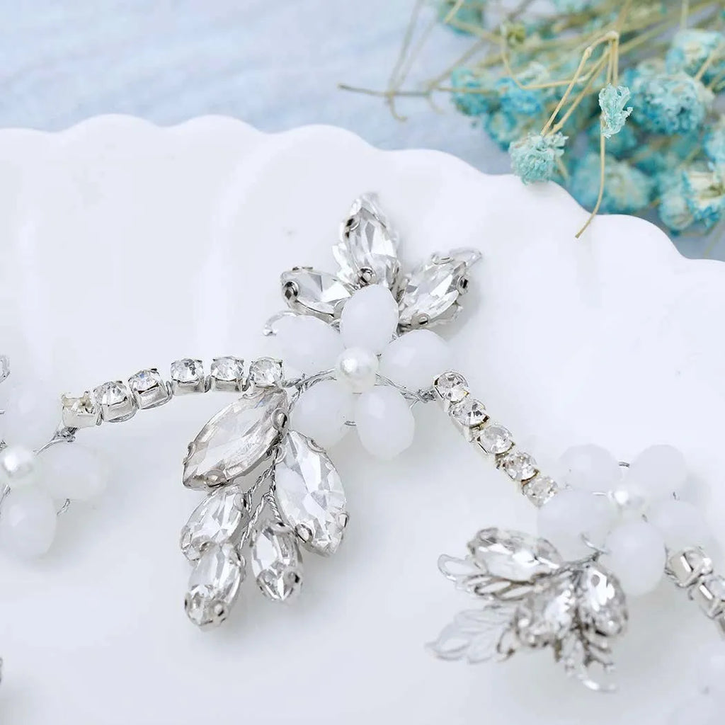 Wedding Hair Accessories - Silver Opal and Pearl Bridal Headband Vine