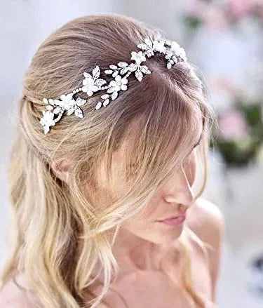 Wedding Hair Accessories - Silver Opal and Pearl Bridal Headband Vine