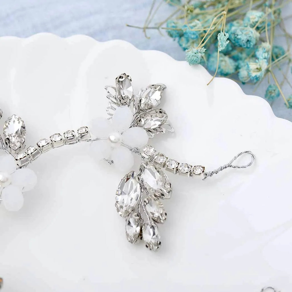 Wedding Hair Accessories - Silver Opal and Pearl Bridal Headband Vine