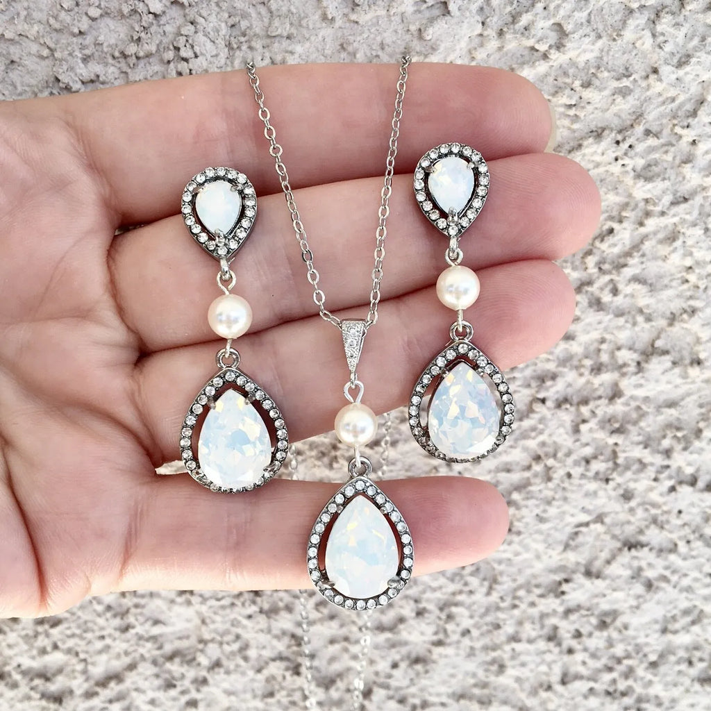 Pearl Wedding Jewelry - Pearl and Opal Bridal Jewelry Set
