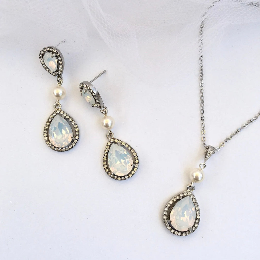 Pearl Wedding Jewelry - Pearl and Opal Bridal Jewelry Set