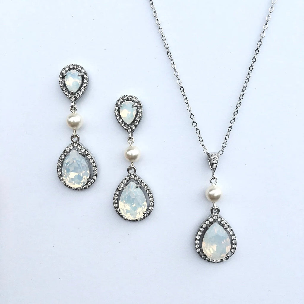 Pearl Wedding Jewelry - Pearl and Opal Bridal Jewelry Set