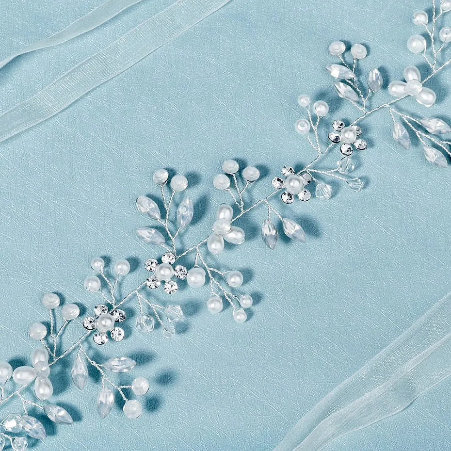 Wedding Accessories - Opal and Pearl Wired Bridal Belt/Sash - Available in Silver and Gold