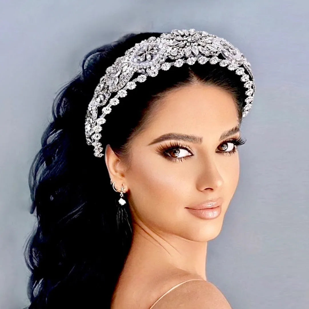 Royal Austrian Crystal & Pearl Tiara Bridal Headband Wedding  display picture 3