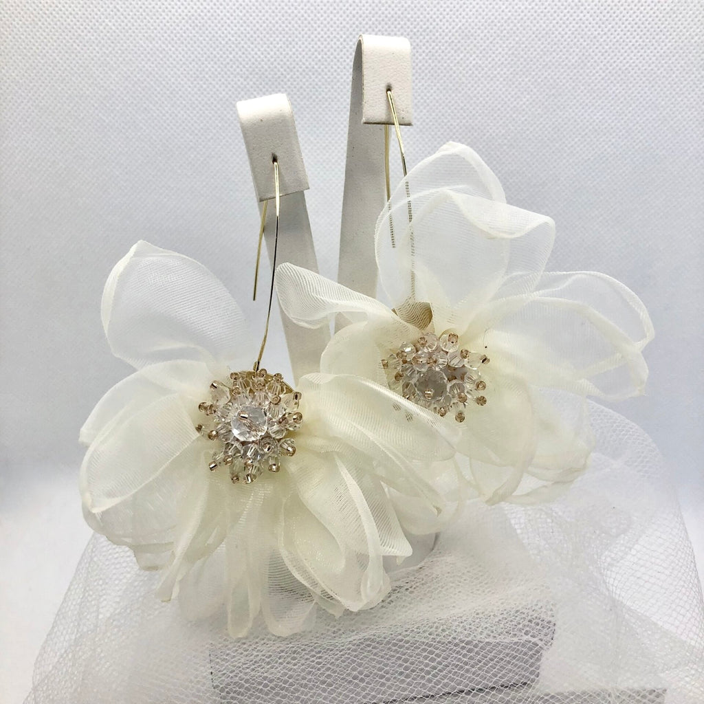 Wedding Pearl Jewelry - Bohemian Silk Flowers Bridal Earrings