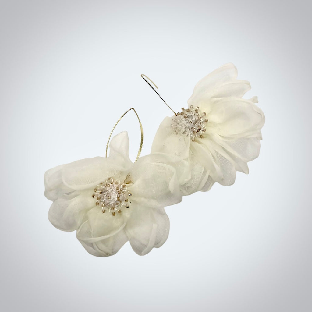 Wedding Pearl Jewelry - Bohemian Silk Flowers Bridal Earrings