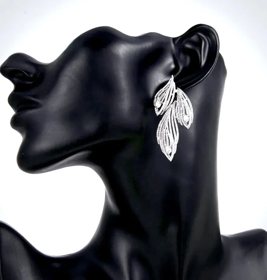 Wedding Jewelry - Silver Cubic Zirconia Bridal Earrings