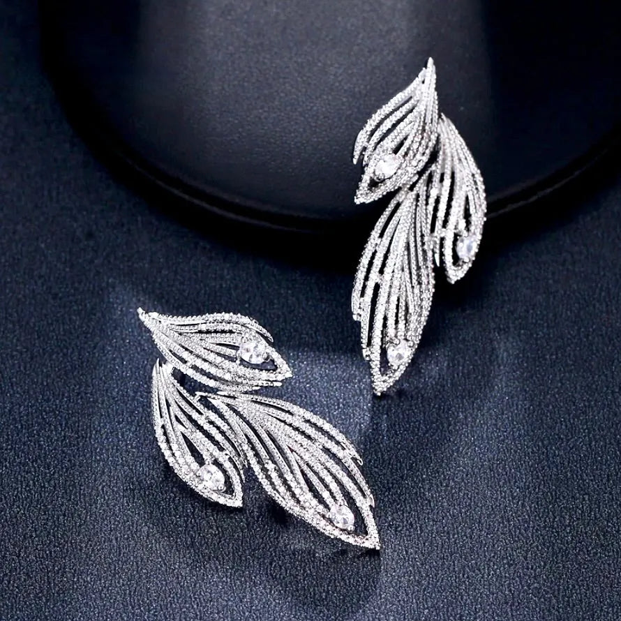 Wedding Jewelry - Silver Cubic Zirconia Bridal Earrings