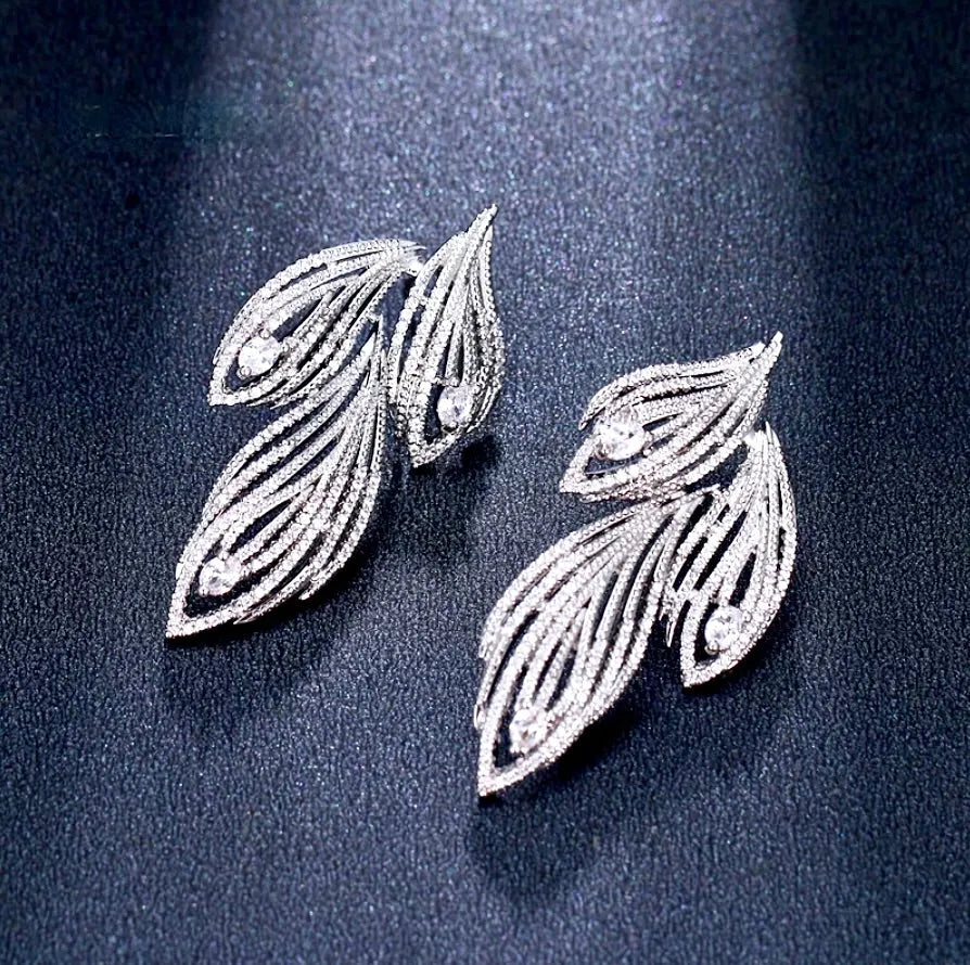 Wedding Jewelry - Silver Cubic Zirconia Bridal Earrings