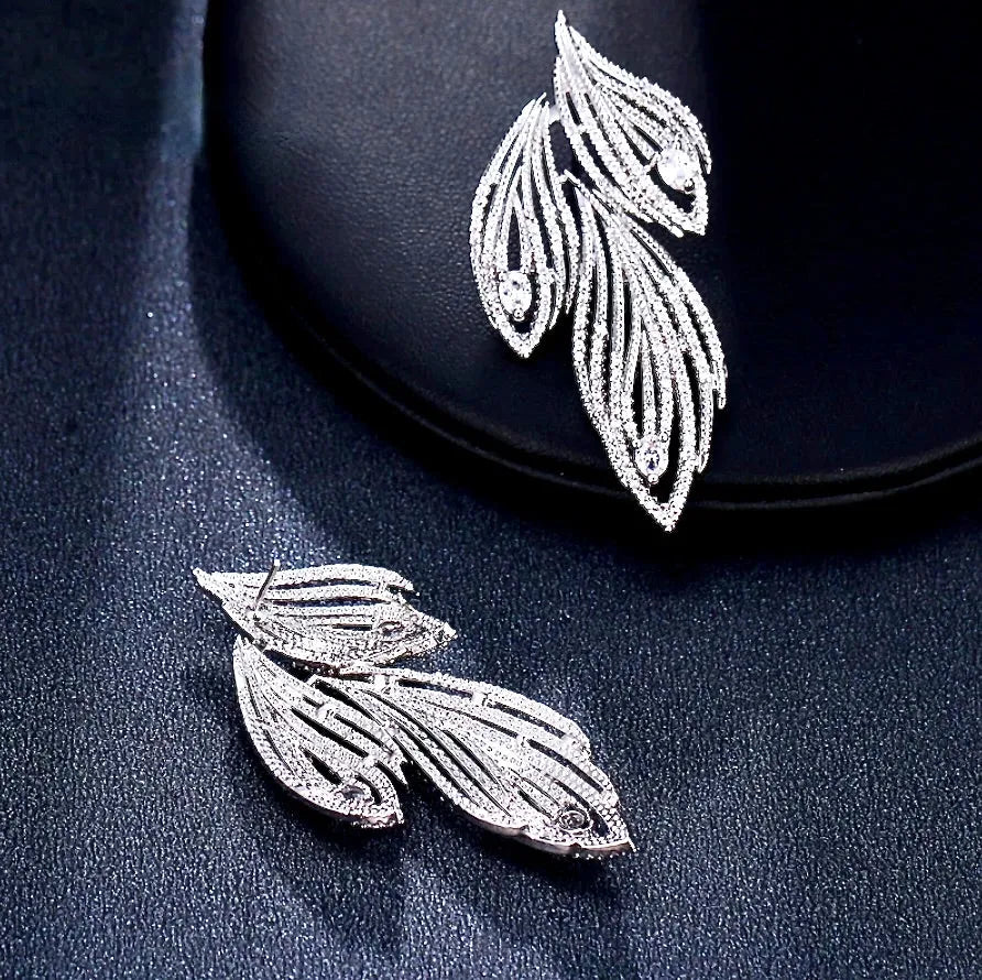 Wedding Jewelry - Silver Cubic Zirconia Bridal Earrings