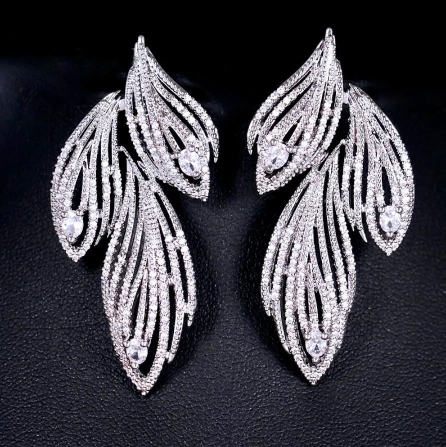 Wedding Jewelry - Silver Cubic Zirconia Bridal Earrings