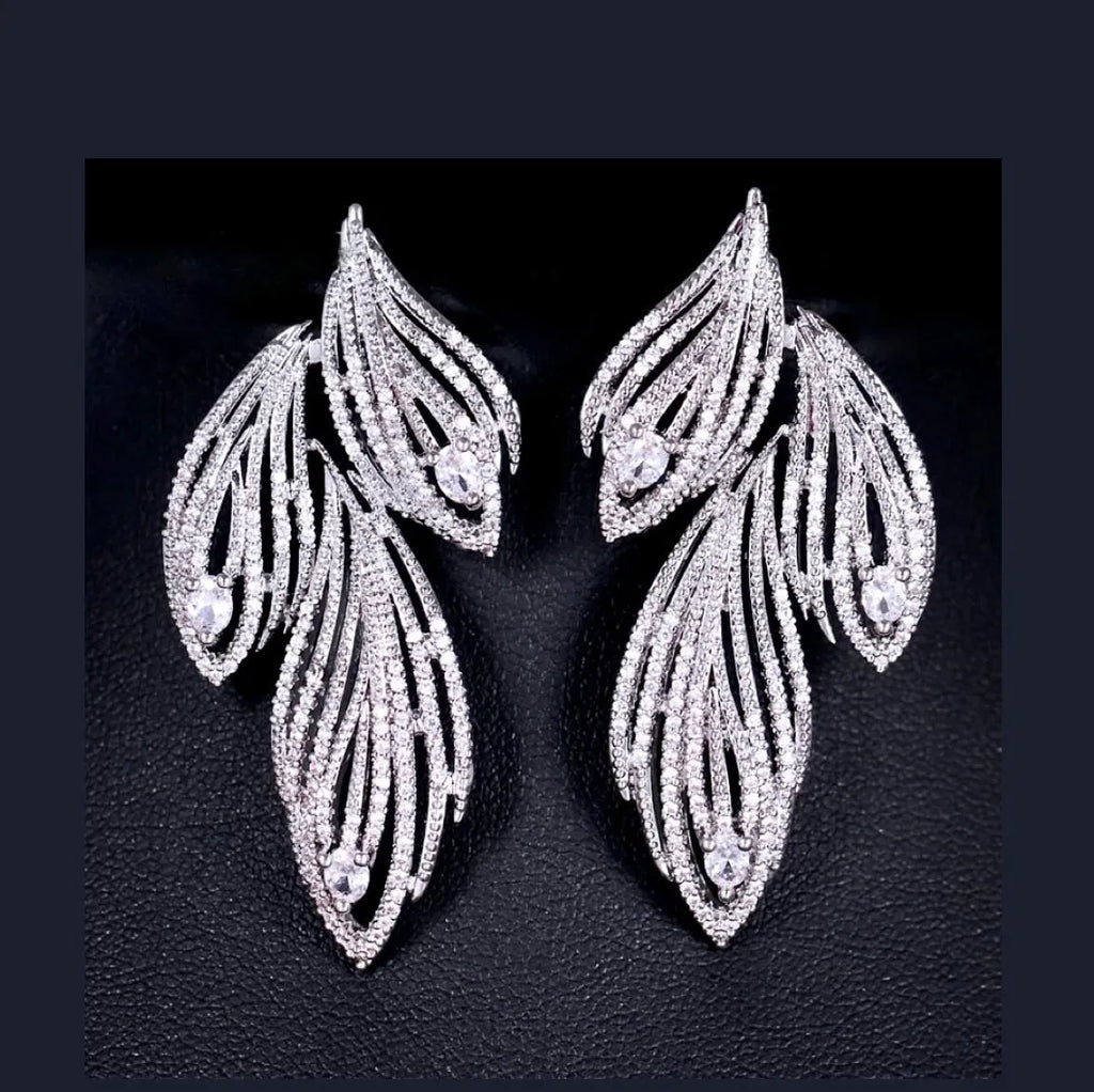 Wedding Jewelry - Silver Cubic Zirconia Bridal Earrings