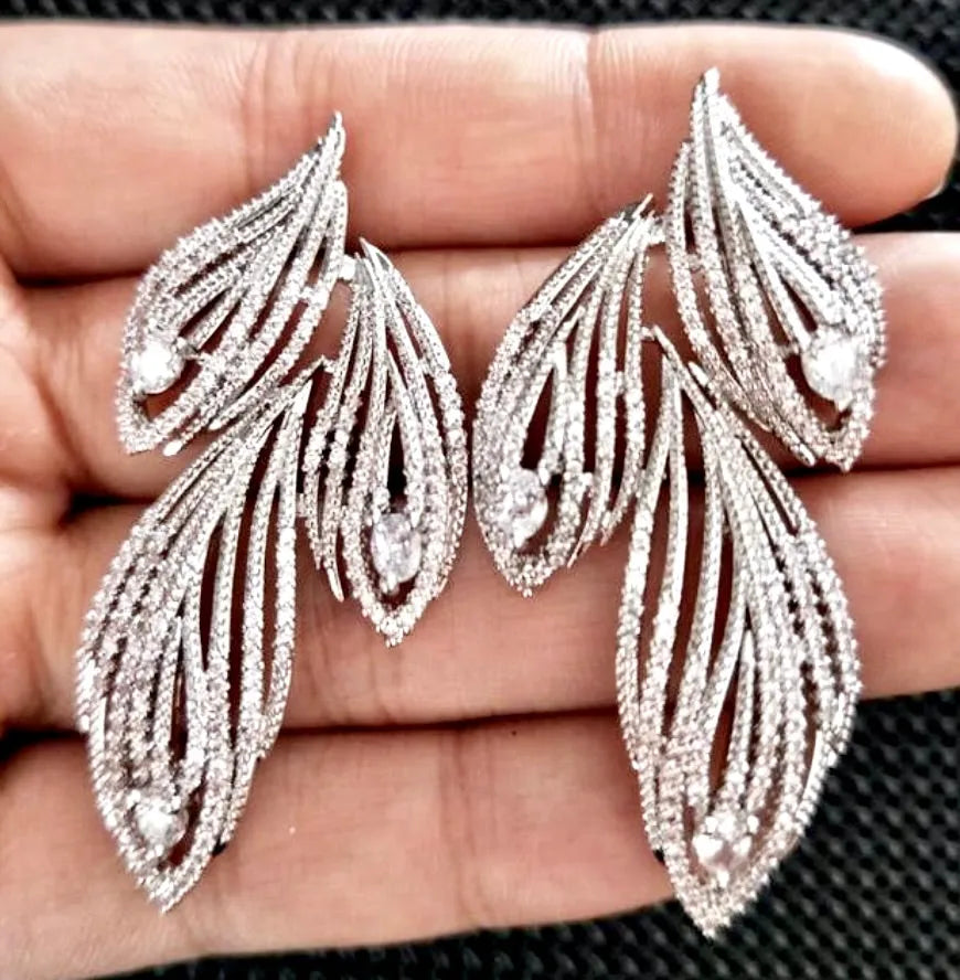 Wedding Jewelry - Silver Cubic Zirconia Bridal Earrings