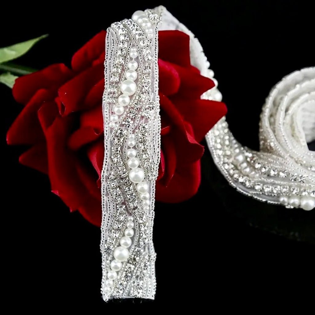 Wedding Accessories - Silver Pearl and Crystal Bridal Belt