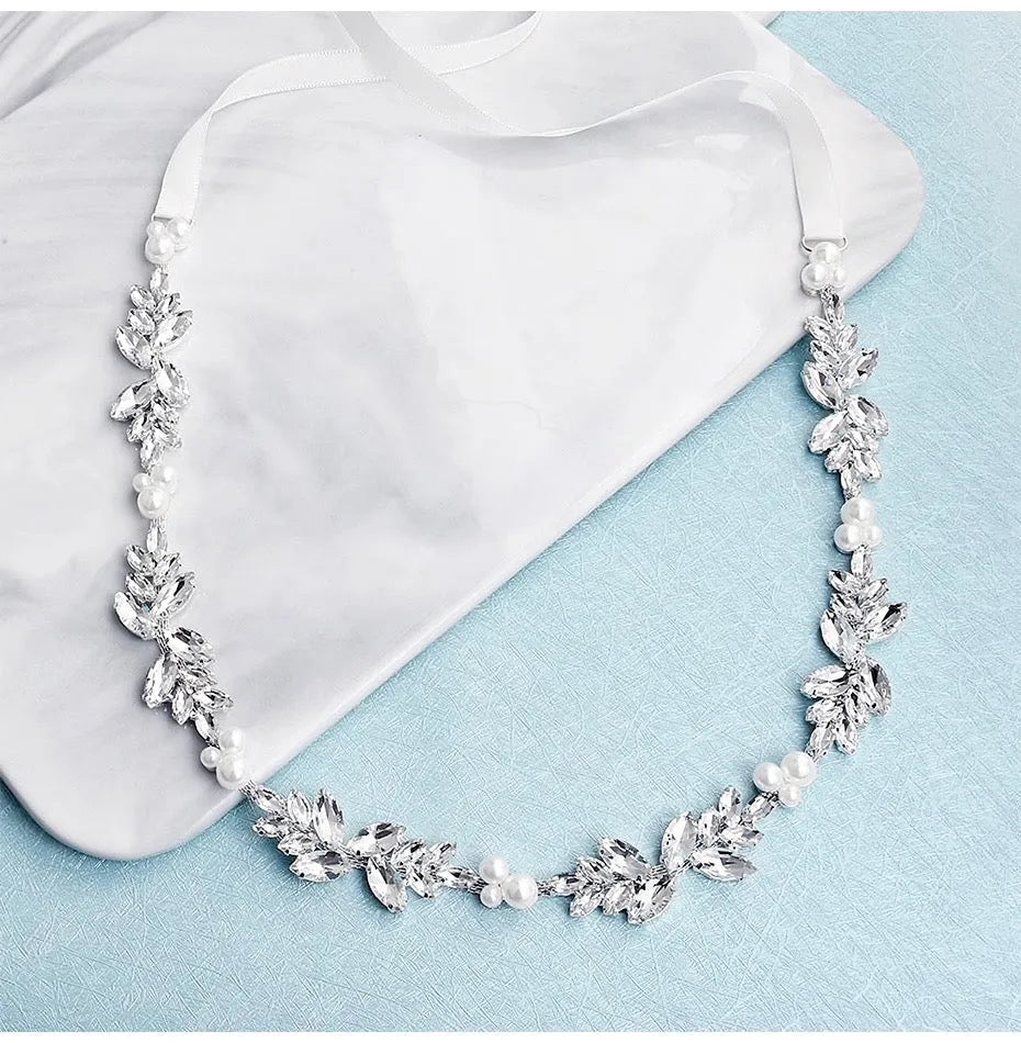Wedding Accessories - Silver Pearl and Crystal Bridal Belt/Sash