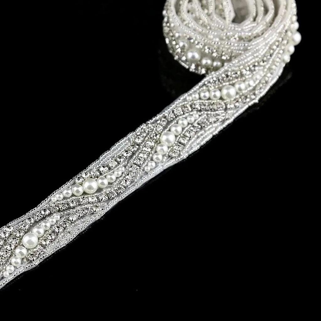 Wedding Accessories - Silver Pearl and Crystal Bridal Belt