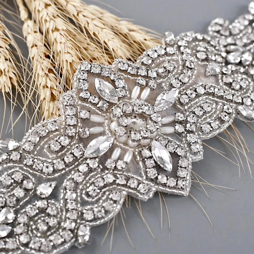 Wedding Accessories - Wedding Silver Crystal and Pearls Belt/Sash