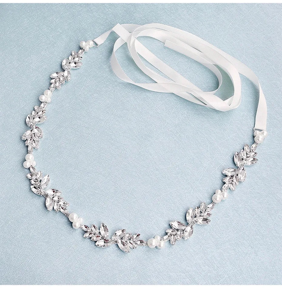 Wedding Accessories - Silver Pearl and Crystal Bridal Belt/Sash