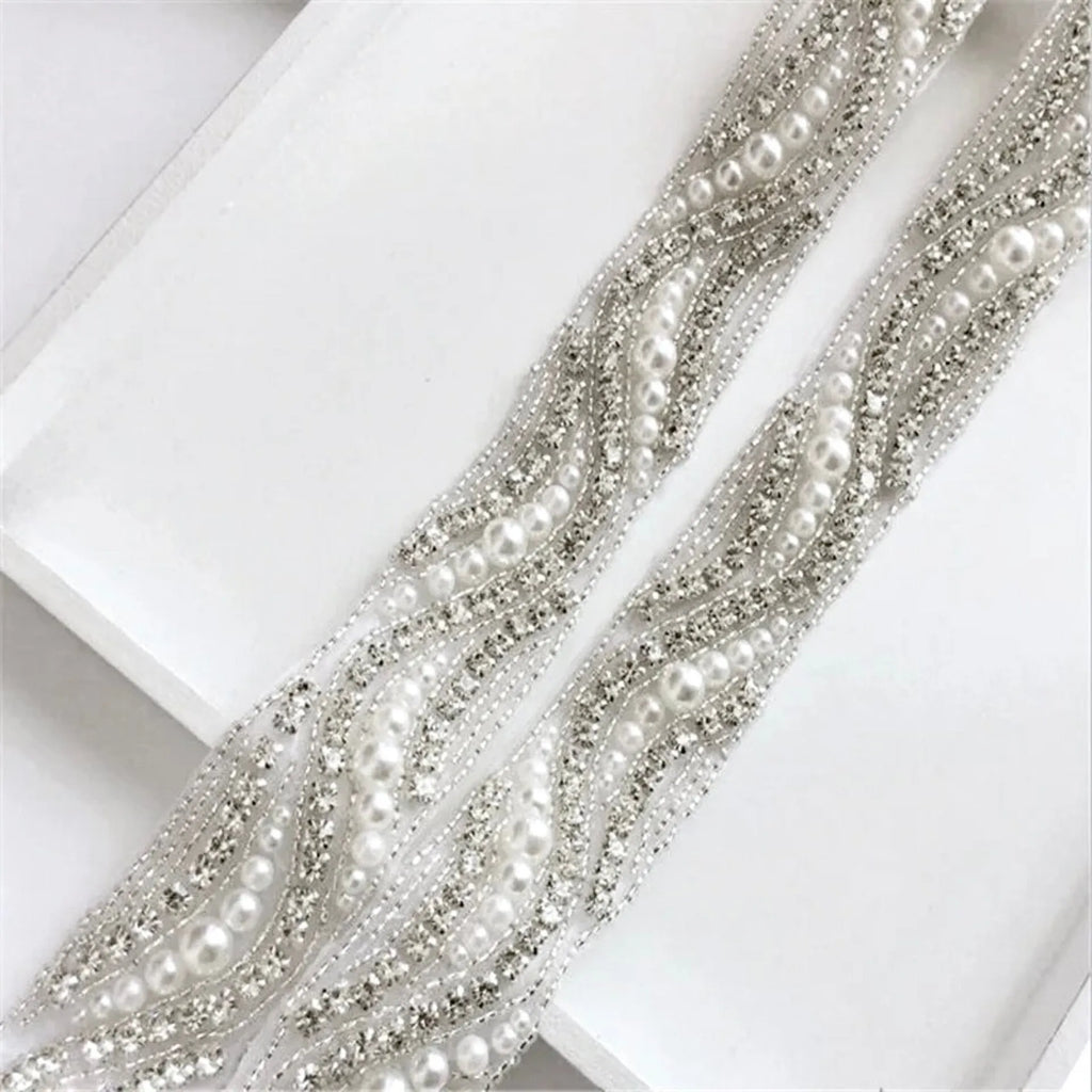 Wedding Accessories - Silver Pearl and Crystal Bridal Belt
