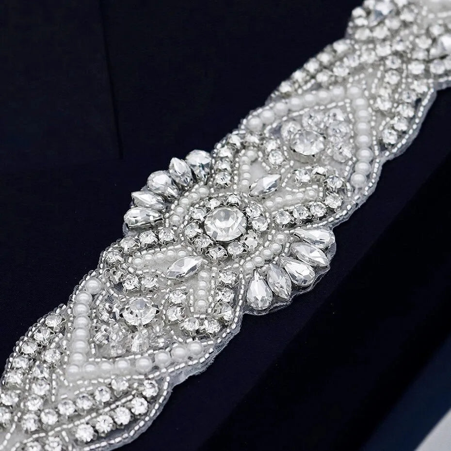 Wedding Accessories - Wedding Silver Crystal and Pearls Belt/Sash
