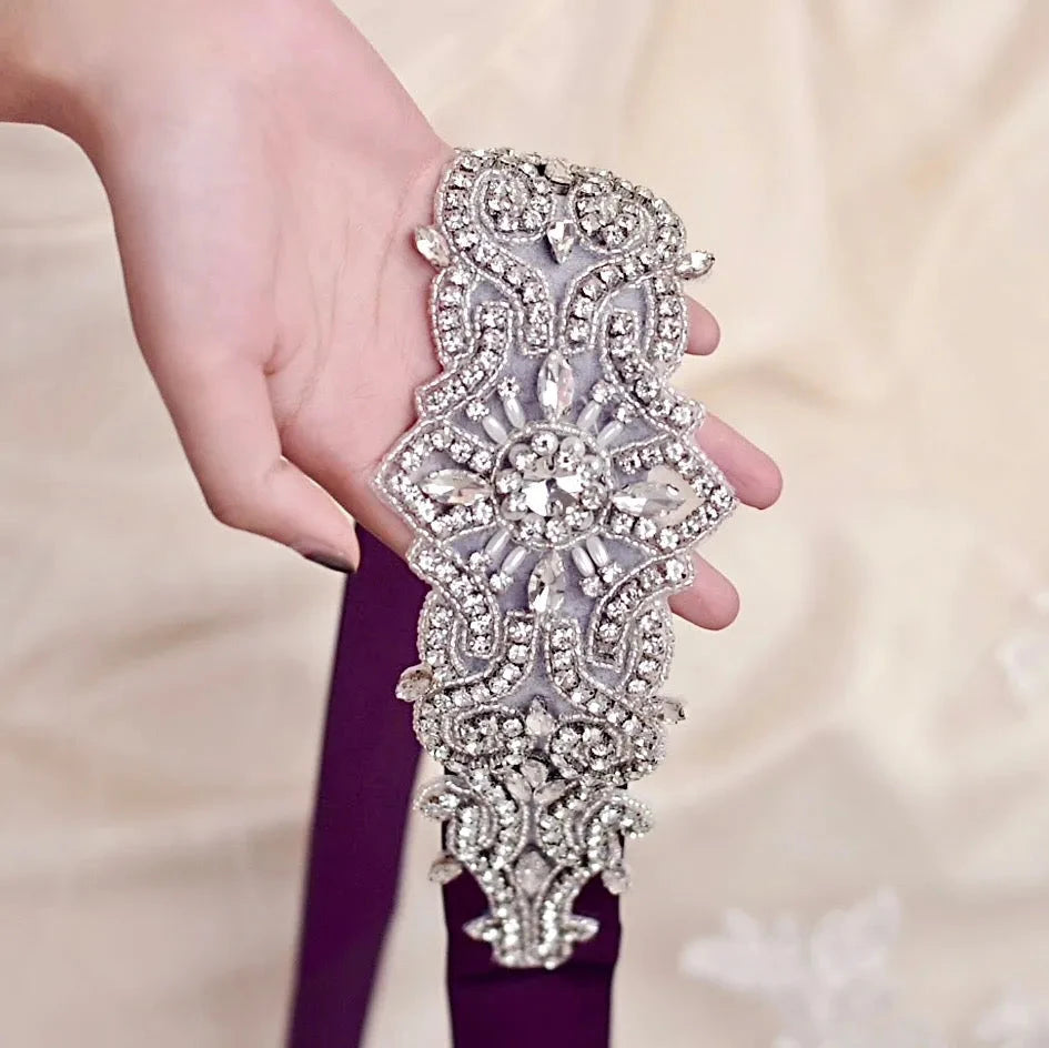 Justin Alexander Beaded Crystal Wedding Sash Belt - Silver with Pearls A066: All Over Beaded Belt with Crystal Embellishments  main image 3