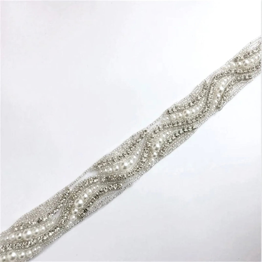 Wedding Accessories - Silver Pearl and Crystal Bridal Belt