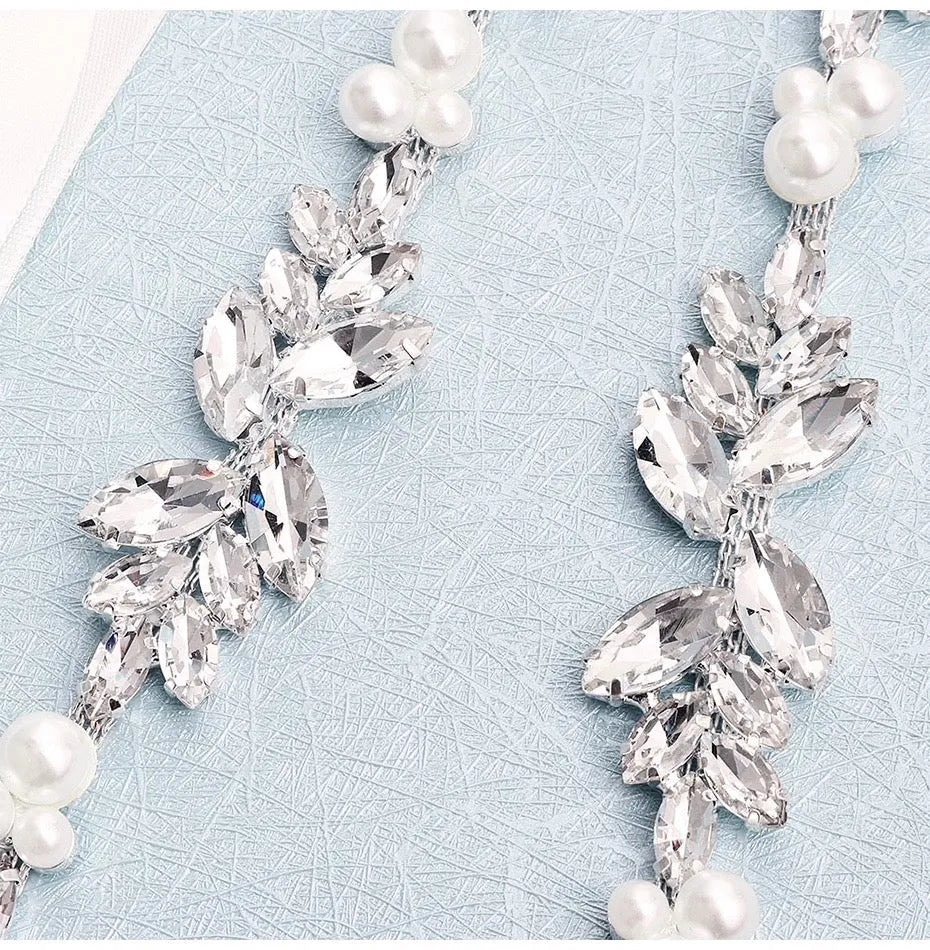 Wedding Accessories - Silver Pearl and Crystal Bridal Belt/Sash