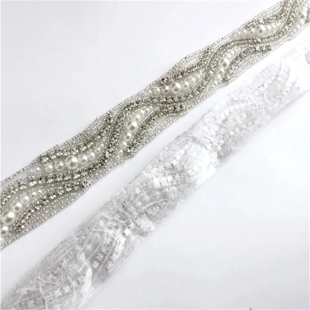 Wedding Accessories - Silver Pearl and Crystal Bridal Belt