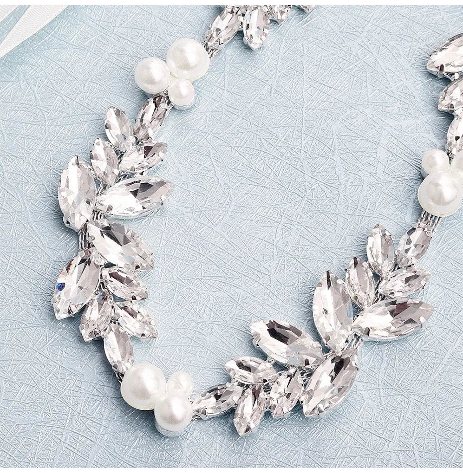Wedding Accessories - Silver Pearl and Crystal Bridal Belt/Sash