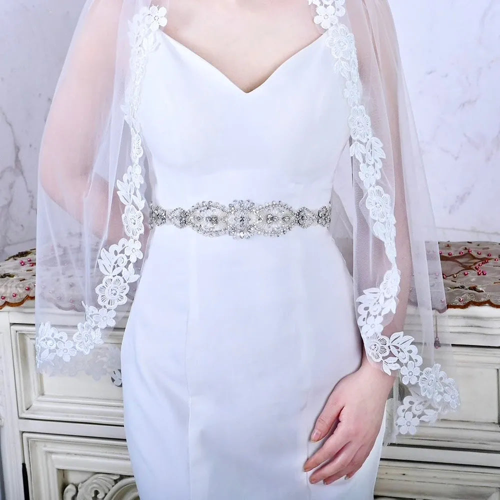 Wedding Accessories - Silver Crystal and Pearl Bridal Belt/Sash