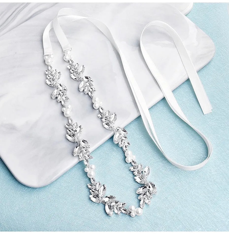 Wedding Accessories - Silver Pearl and Crystal Bridal Belt/Sash